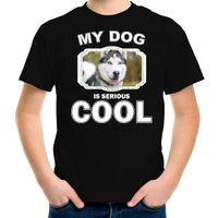 Husky honden t-shirt my dog is serious cool zwart voor kinderen - thumbnail