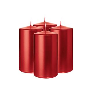 Cilinderkaars/stompkaars - 4x - metallic rood - 13 x 7 cm - 52 branduren