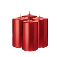 Cilinderkaars/stompkaars - 4x - metallic rood - 13 x 7 cm - 52 branduren