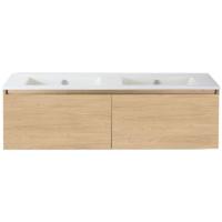 Frozen Badmeubelset 140 cm - Greeplijst in Kleur - Casella Oak - Keramische Wastafel Wit Zonder Kraangat