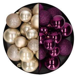 Kerstballen 60x stuks - mix paars/champagne - 4-5-6 cm - kunststof