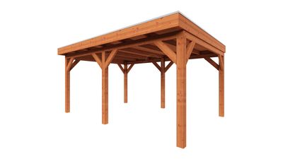 Trendhout Overkapping Refter XL 500x400 cm- Plat dak- Onbehandeld lariks Douglas hout- Trendhout