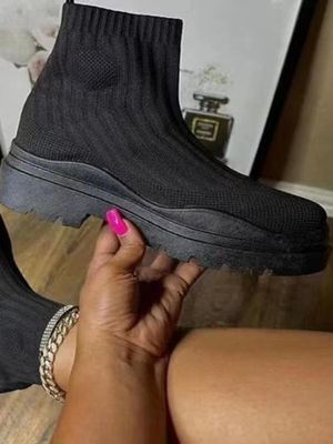 Comfortable Soft Round Toe Mid Heel Short Knit Stretch Sock Boots Comfortable Soft Round Toe Mid Heel Short Knit Stretch Sock Boots