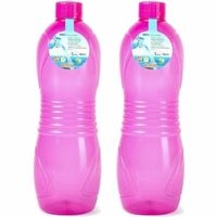 Drinkfles/waterfles/bidon - 2x - 1000 ml - transparant/roze - kunststof