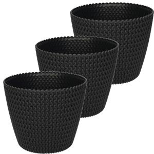 Plantenpot/bloempot - 3x stuks - kunststof - antraciet grijs - D22 x H19 cm - binnen/buiten