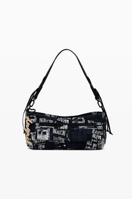 Middelgrote handtas in krantstijl - BLACK - U