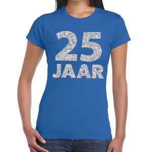 25 jaar zilver glitter verjaardag/jubileum shirt blauw dames