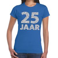 25 jaar zilver glitter verjaardag/jubileum shirt blauw dames - thumbnail