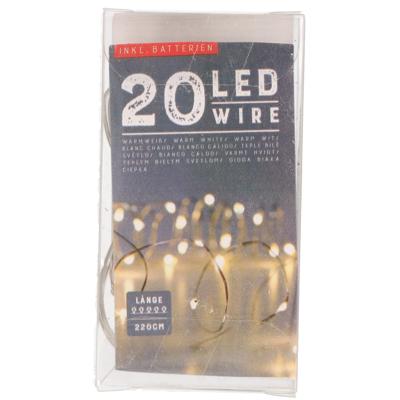 1x draadverlichting - zilver- 20 led - warm wit - 220 cm - kleine batterij houder