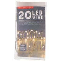 1x draadverlichting - zilver- 20 led - warm wit - 220 cm - kleine batterij houder