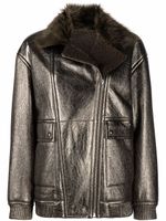 Yves Salomon veste de moto longue en cuir - Métallisé