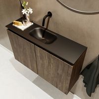 Mondiaz Ture 80cm toiletmeubel dark brown met wastafel urban midden geen kraangat - thumbnail