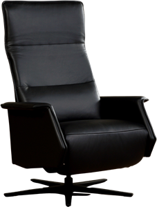 Zwarte leren moderne relaxfauteuil Mojo - staal zwart frame met stervoet - zithoogte hoog - Massif Leer Nero (zwart leer)