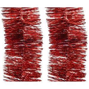 Decoris Kerstslinger - 4x - rood - lametta - 270 cm - glanzend - guirlande - kerstboomslinger