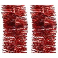 Decoris Kerstslinger - 4x - rood - lametta - 270 cm - glanzend - guirlande - kerstboomslinger