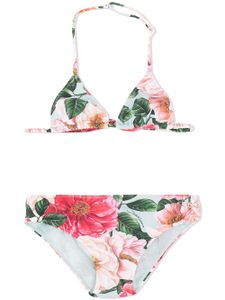 Dolce & Gabbana Kids bikini à rose imprimée - Bleu