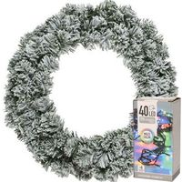 Kerstkrans groen met sneeuw 40 cm incl. verlichting gekleurd 4m