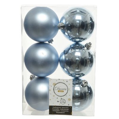 6x Kunststof Kerstballen Glanzend/mat Lichtblauw 8 Cm Kerstboom Versiering/decoratie - Kerstbal 6x Kunststof Kerstballen Glanzend/mat Lichtblauw 8 Cm Kerstboom Versiering/decoratie - Kerstbal
