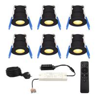 Set van 6 12V 3W - Mini LED Inbouwspot - Zwart - Dimbaar - Verzonken - Verandaverlichting - IP65 voor buiten - 2700K - Warm wit