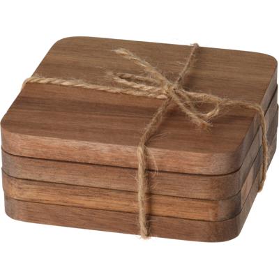 Excellent Houseware Vierkante acacia houten glazen onderzetters - 4x stuks - 10x10 cm