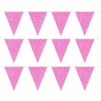 Roze glitter vlaggenlijn - 3x - 6 meter - slinger - feestversiering