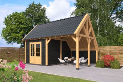 Kapschuur Billund XXL Type 3 Red Class Wood 700x512 cm - zwart gespoten- Kapschuurdak- Hout- Tuindeco