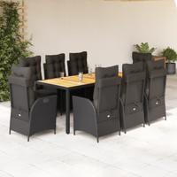 9-delige Tuinset poly rattan zwart