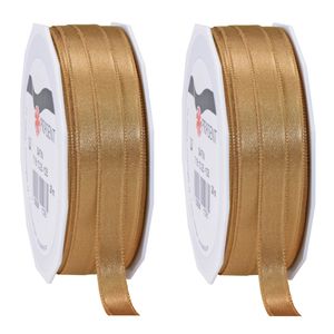 2x Luxe hobby/decoratie bronzen satijnen sierlinten 1 cm/10 mm x 25 meter