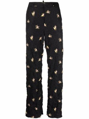 DSQUARED2 pantalon froissé à fleurs - Noir