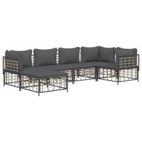 vidaXL 6-delige Loungeset met kussens poly rattan antracietkleurig