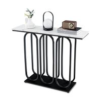 Consoletafel van 100 cm Inkomtafel van Imitatiemarmer Verstelbare Poten Metalen Frame Anti-Tipkits Bijzettafel Achter de Bank Wit en Zwart