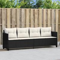 Ligbed met kussens poly rattan zwart