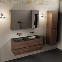 Mondiaz Aivy badmeubel 120cm mocha met wastafel solid surface urban dubbel zonder kraangat en spiegelkast - thumbnail