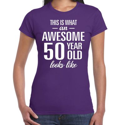 Awesome 50 year Sarah cadeau t-shirt paars dames Awesome 50 year Sarah cadeau t-shirt paars dames