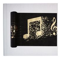 Muziek thema feest tafelkleed met tafelloper - op rol - zwart/wit - 10 m - non woven polyester - thumbnail