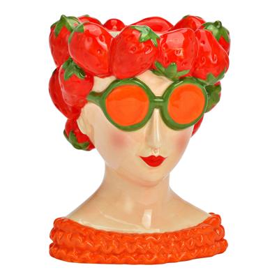Vaas met aardbeien decor van keramiek in verschillende kleuren (B/H/D) 12x18x13cm