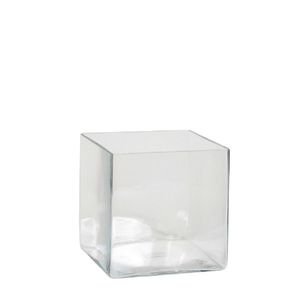 Lage glazen vaas transparant vierkant glas 20 x 20 x 20 cm   -