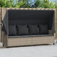 Ligbed met luifel en kussens poly rattan lichtgrijs