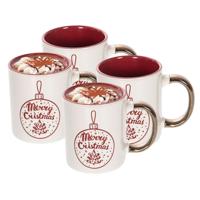 Kerst mok - 4x - Merry Christmas - 300 ml - keramiek - koffiemok - cadeau - kerstbeker - theemok