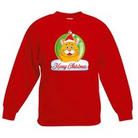 Kersttrui Merry Christmas oranje kat / poes kerstbal rood kinde