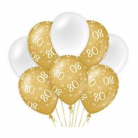 Paperdreams 80 jaar leeftijd thema Ballonnen - 8x - goud/wit - Verjaardag feestartikelen   -