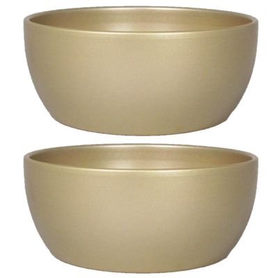 3x stuks bloempot/plantenpot schaal van keramiek in het parelgoud D18.5 en H8.5 cm