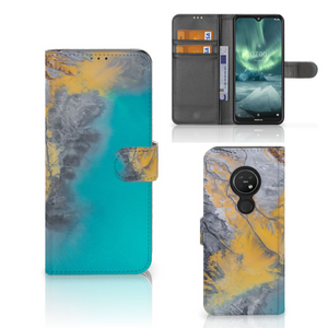 Nokia 7.2 | Nokia 6.2 Bookcase Marble Blue Gold