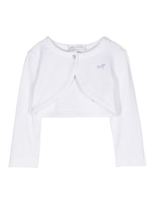 Monnalisa cardigan crop à logo strassé - Blanc