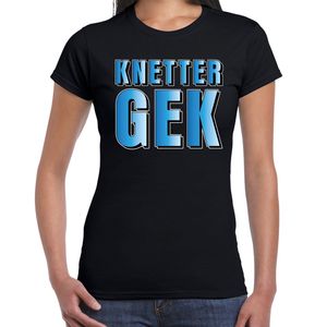 Knetter gek t-shirt zwart met blauwe letters voor dames