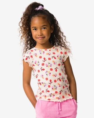 HEMA Kinder T-shirt jersey bloemen ecru (ecru)