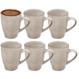 Koffiemokken Pompei - 6x stuks - Keramiek - beige - 370 ml - 9 x 11 cm - old stone look