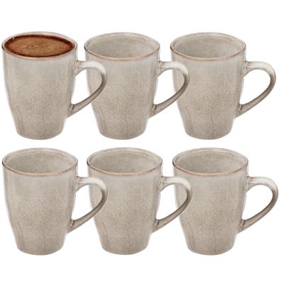 Koffiemokken Pompei - 6x stuks - Keramiek - beige - 370 ml - 9 x 11 cm - old stone look