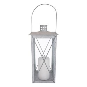 Zilveren tuin lantaarn/windlicht van zink 17,2 x 17,2 x 36,5 cm