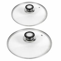 Gerimport universele glazen pannendeksels - 2x - voor dia 18 en 24 cm - keuken - met stoomgaatje
